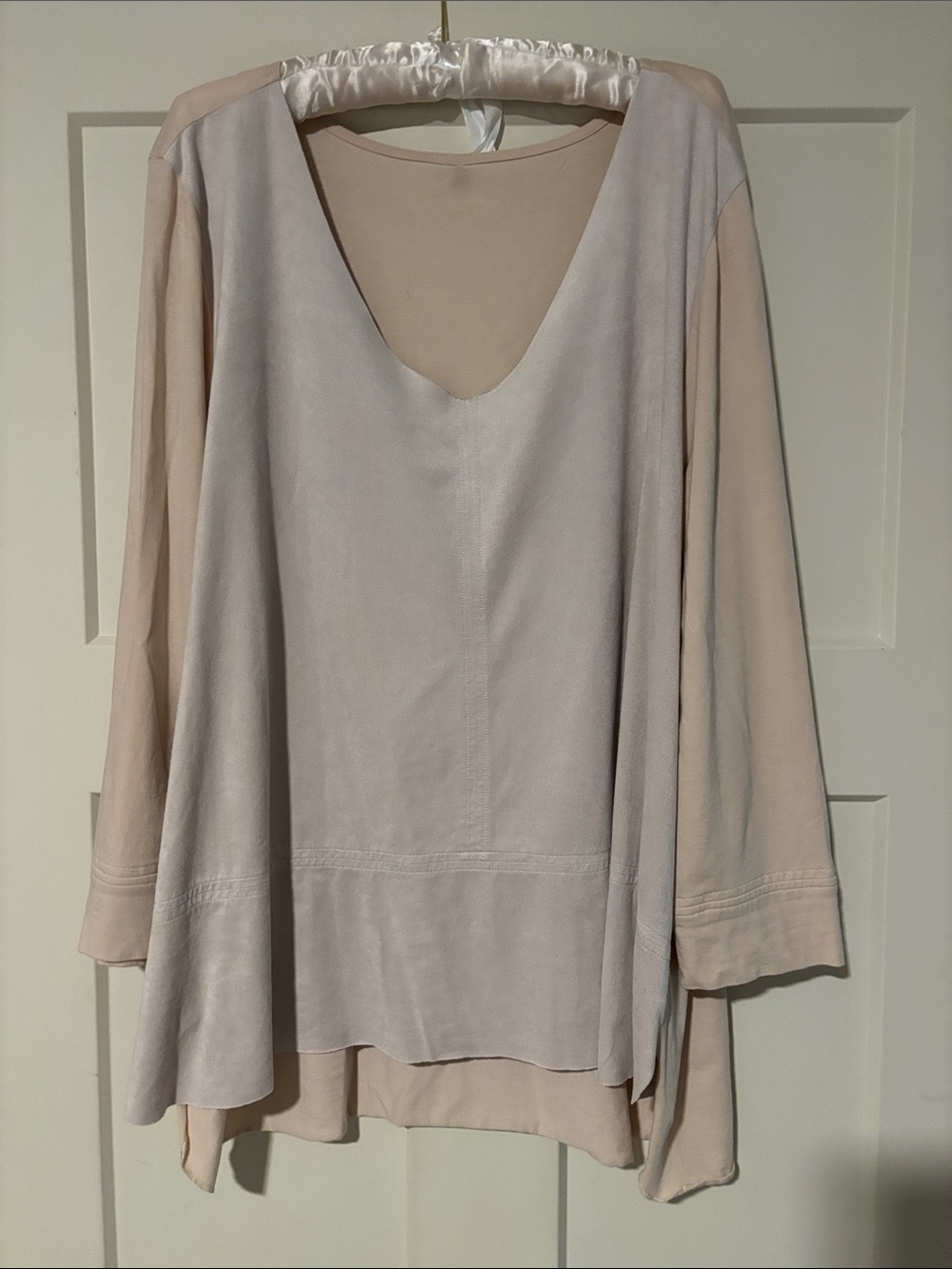 Soft Surroundings Women's Layered V-Neck Blouse in Light Blush. Suede Feel